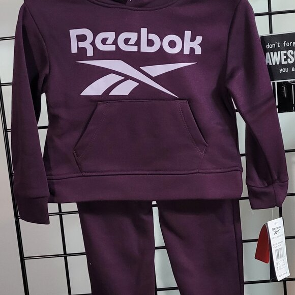 Reebok Kids Plum Fleece Hoodie Sweatsuit Set - Stacked Logo - Cozy Activewear! - Picture 9 of 9